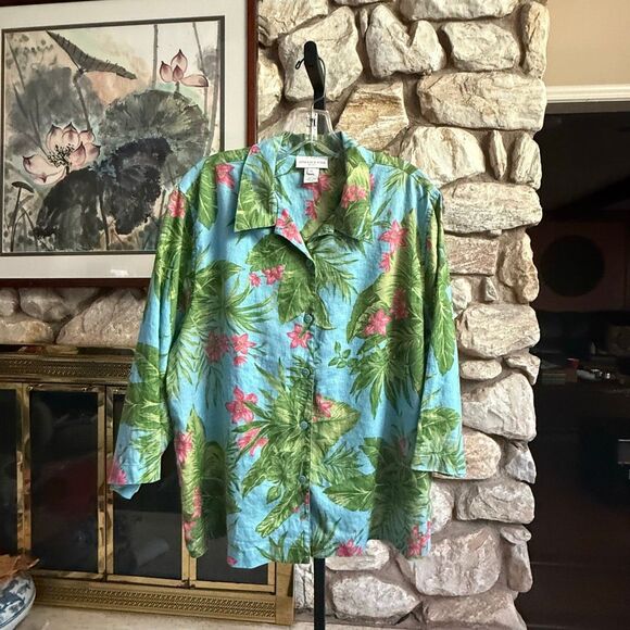 Jones New York women’s 100% floral Linen shirt size xl - Picture 1 of 10